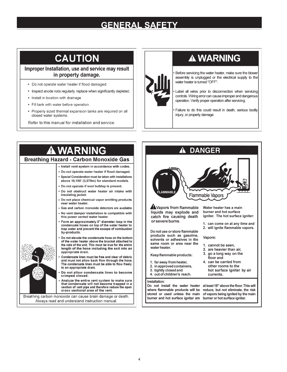 General safety | State Industries Power Vent/Power Direct Vent Gas Models User Manual | Page 4 / 44