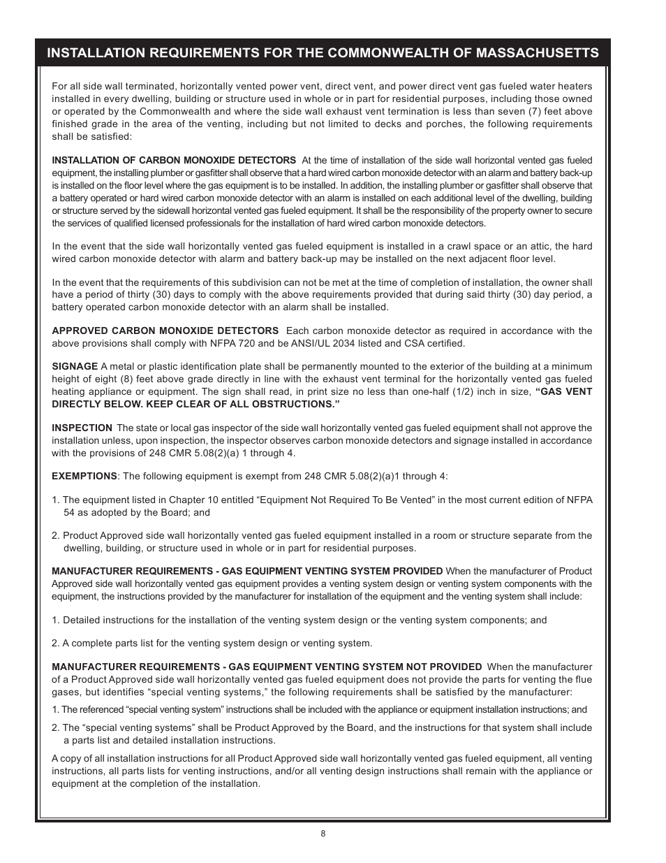State Industries Power Vent/Power Direct Vent Gas Models User Manual | Page 8 / 44