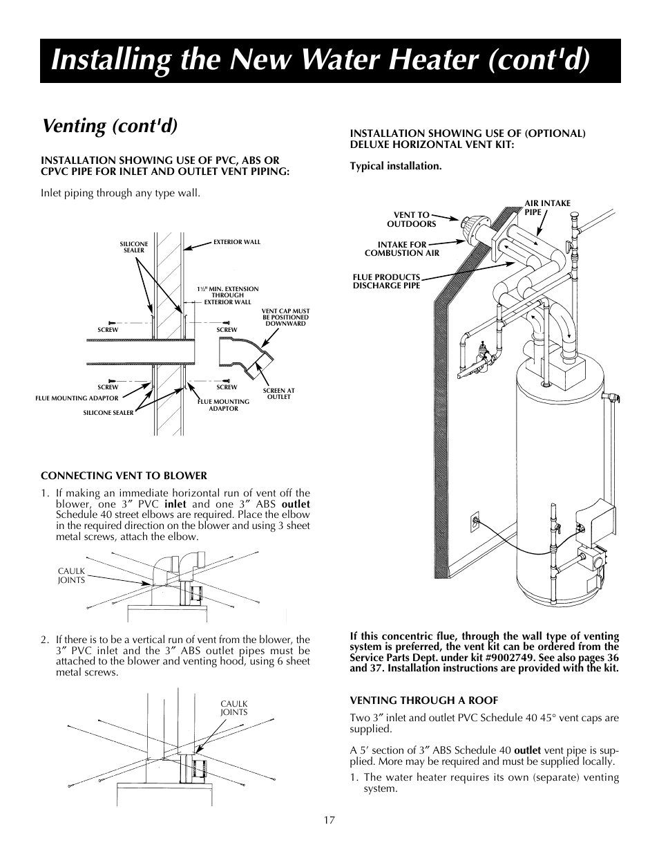 Installing the new water heater (cont'd), Venting (cont'd) | State SDV 75 70 NE/PE User Manual | Page 17 / 40