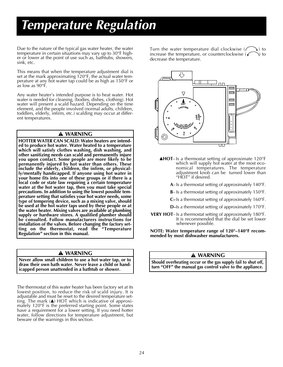 Temperature regulation, Warning | State SDV 75 70 NE/PE User Manual | Page 24 / 40