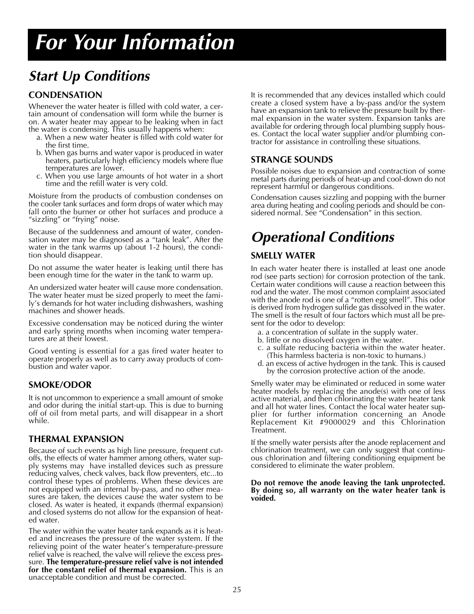 For your information, Start up conditions, Operational conditions | State SDV 75 70 NE/PE User Manual | Page 25 / 40