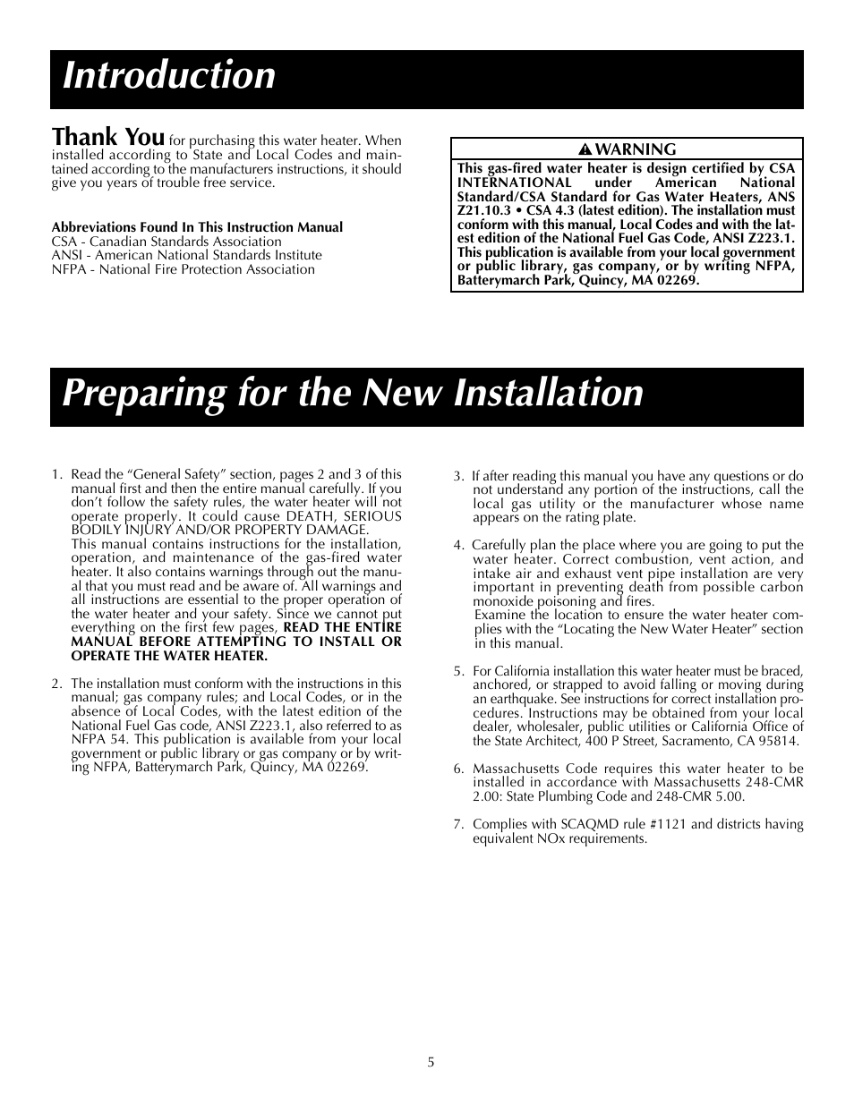 Introduction, Preparing for the new installation | State SDV 75 70 NE/PE User Manual | Page 5 / 40