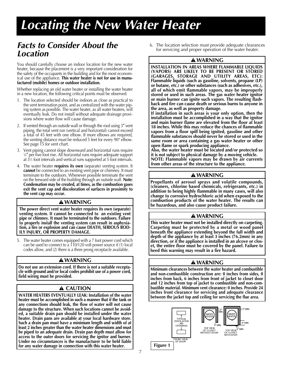 Locating the new water heater, Facts to consider about the location | State SDV 75 70 NE/PE User Manual | Page 7 / 40