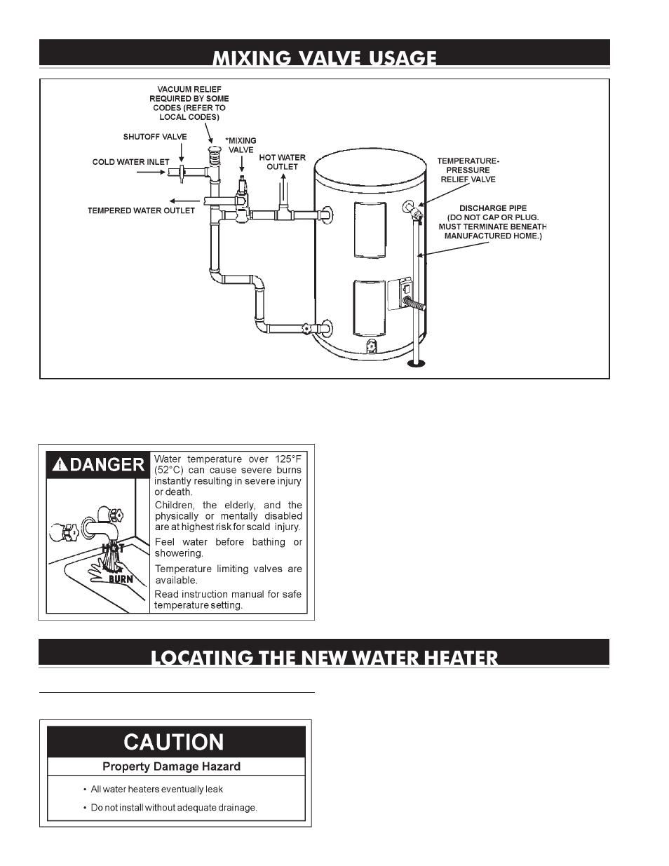 Mixing valve usage, Locating the new water heater | State SCI 30 DHMS User Manual | Page 6 / 24