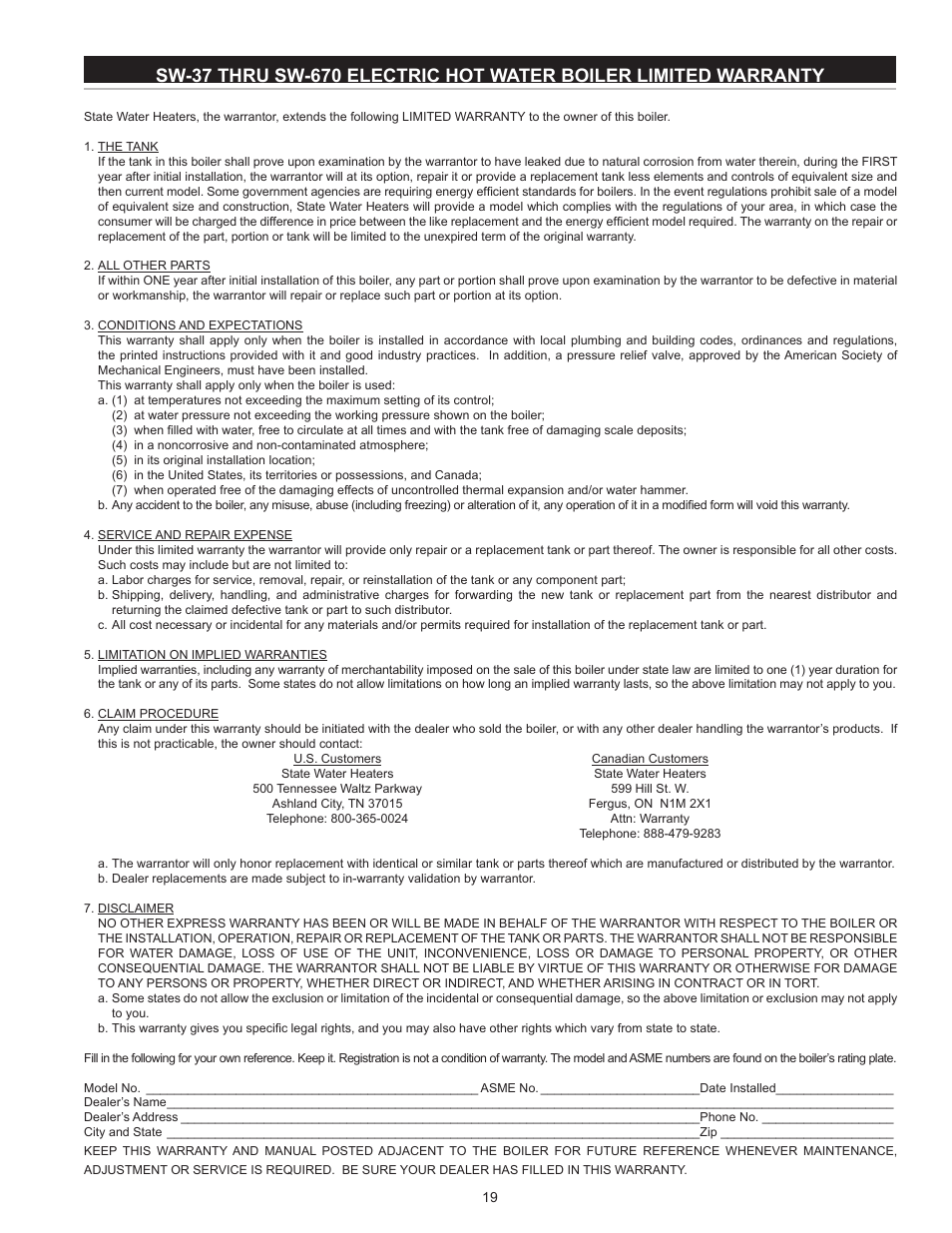 State SW 37-670 User Manual | Page 19 / 20