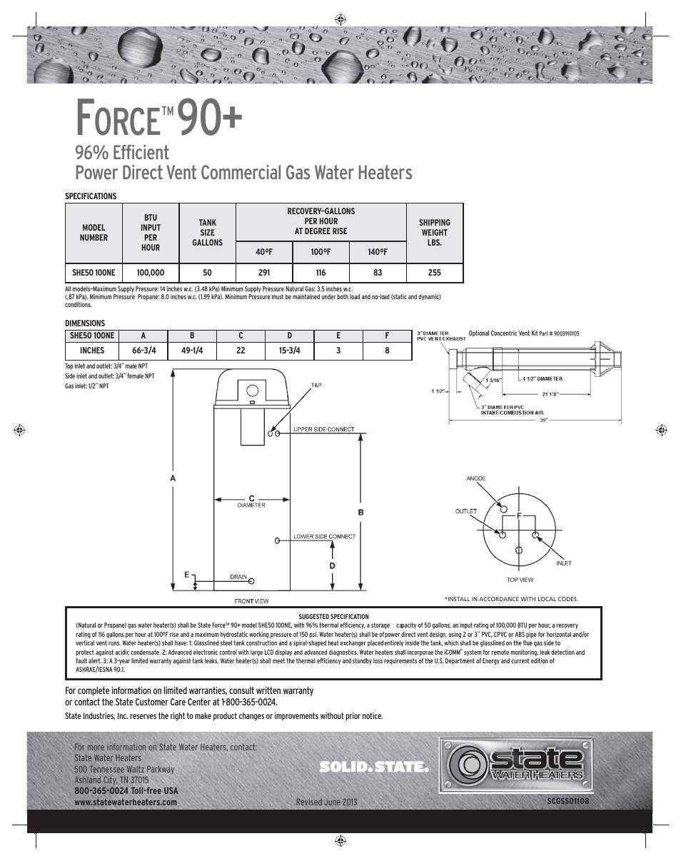 Orce | State Industries Force 90+ SCGSS01108 User Manual | Page 2 / 2