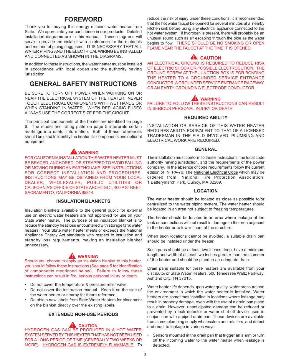 Foreword, General safety instructions | State Industries PCE 6-120 User Manual | Page 3 / 16