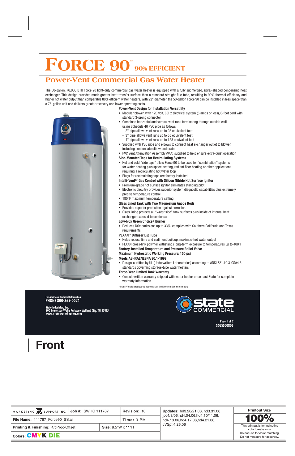 State Industries FORCE 90TM User Manual | 2 pages