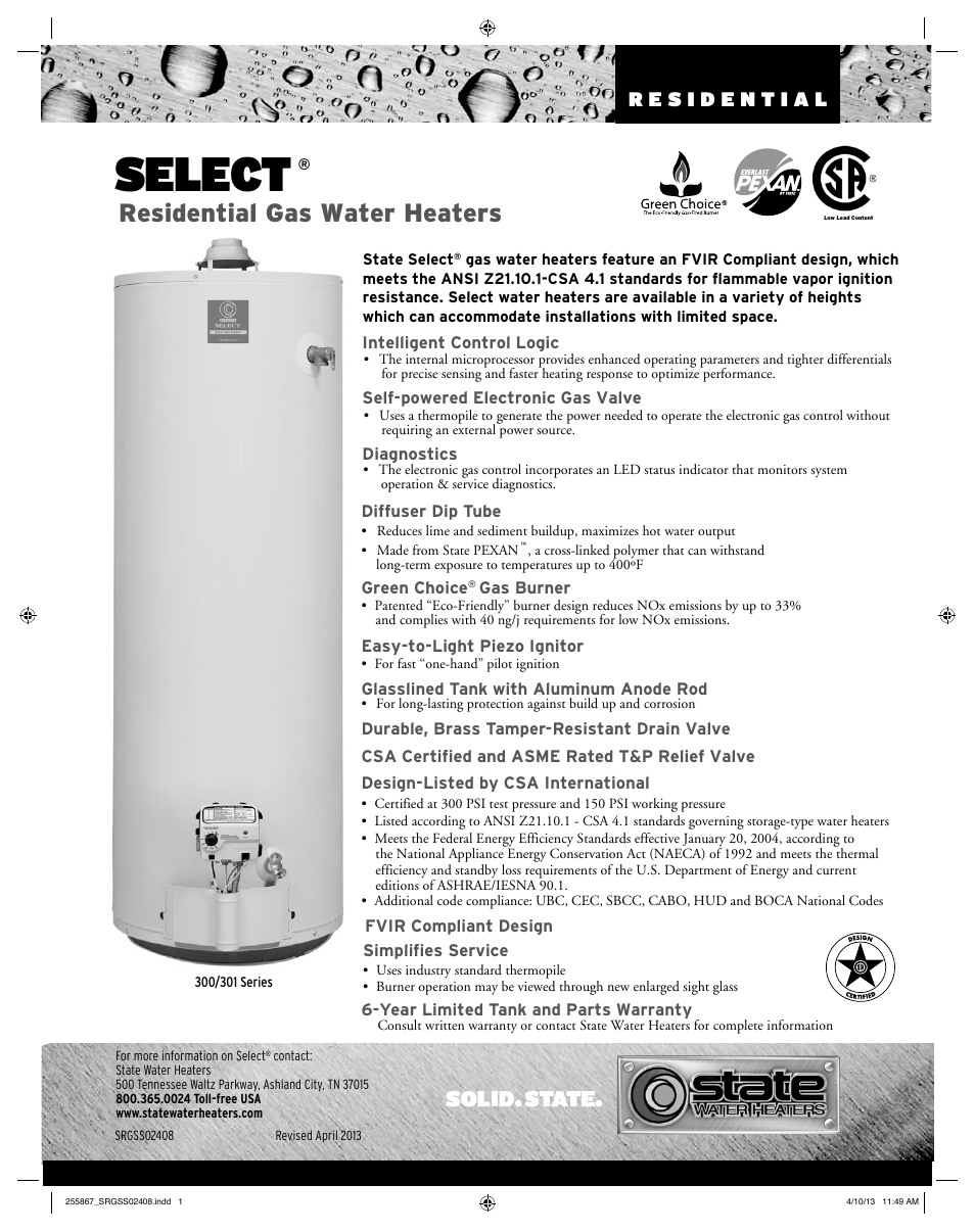 State Industries 201 Series User Manual | 2 pages