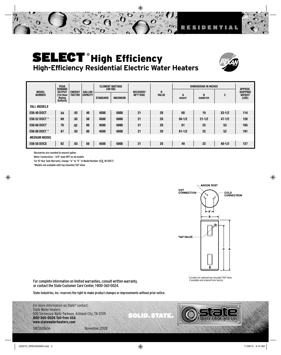 Select, High efficiency, High-efficiency residential electric water heaters | State Industries PREMIER Residential Electric Water Heaters User Manual | Page 2 / 2