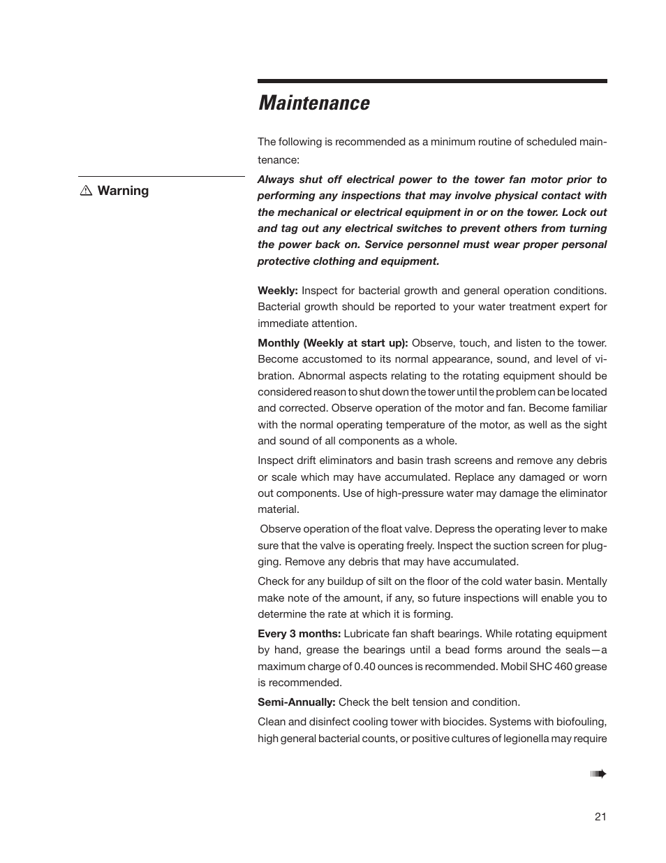 Maintenance | SPX Cooling Technologies CoolingTower Marley MCW User Manual | Page 21 / 28