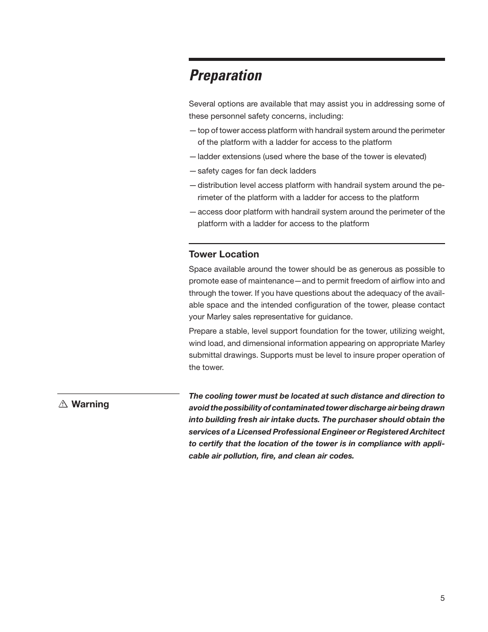Preparation | SPX Cooling Technologies CoolingTower Marley MCW User Manual | Page 5 / 28