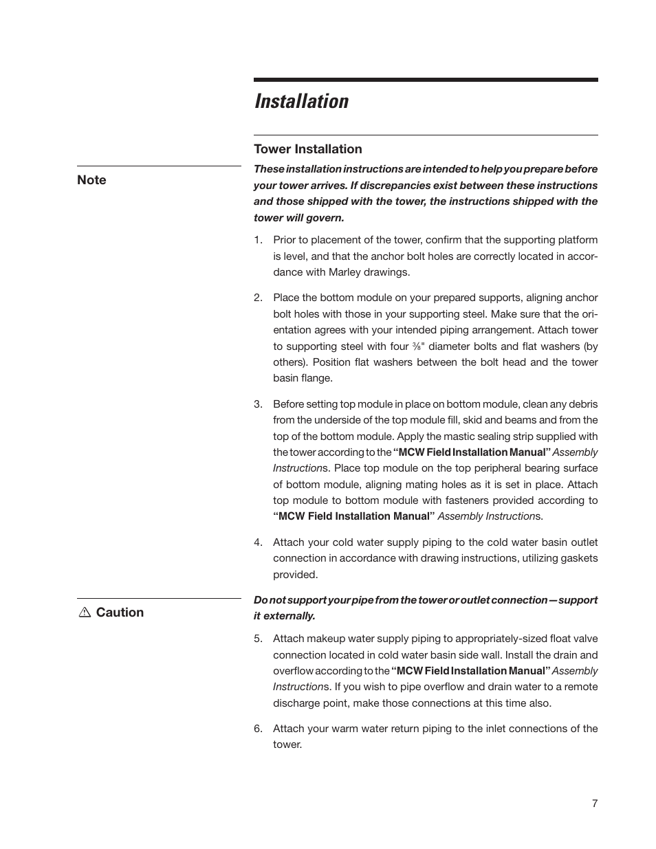 Installation | SPX Cooling Technologies CoolingTower Marley MCW User Manual | Page 7 / 28