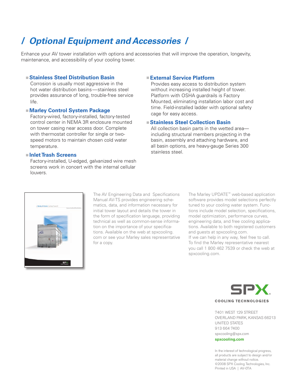 Optional equipment and accessories | SPX Cooling Technologies MarleyAV Series User Manual | Page 4 / 4