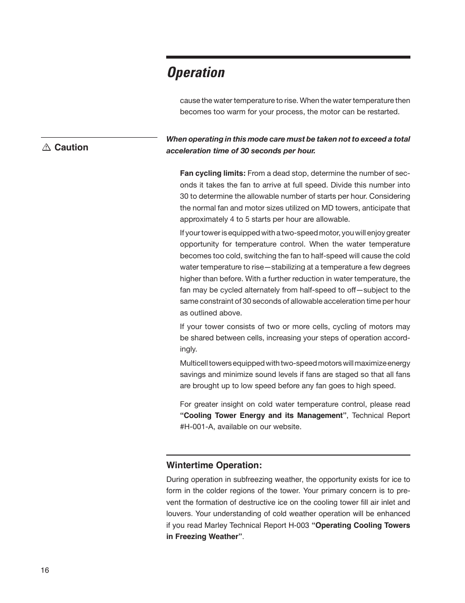 Operation | SPX Cooling Technologies Cooling Tower Marley MD User Manual | Page 16 / 40