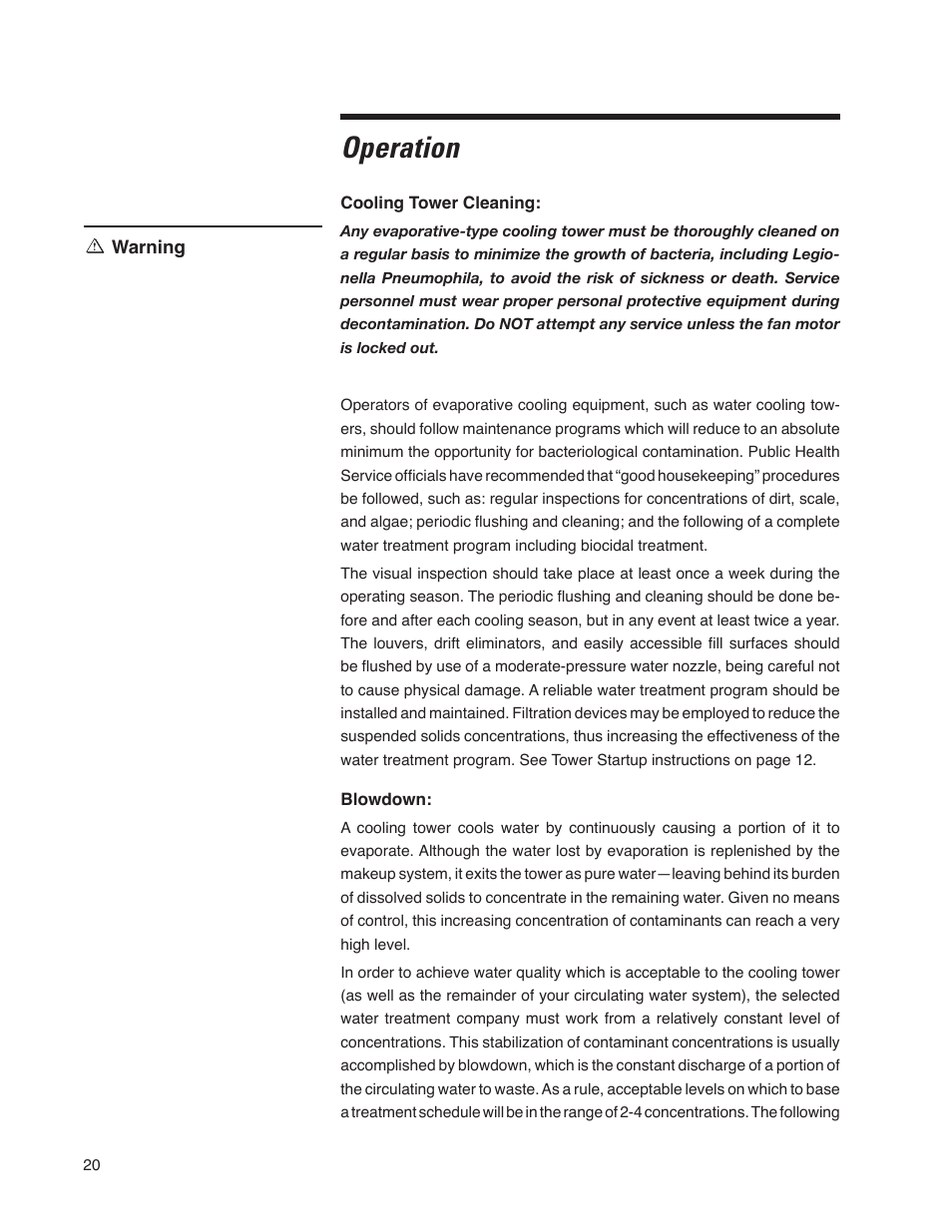 Operation | SPX Cooling Technologies Cooling Tower Marley MD User Manual | Page 20 / 40