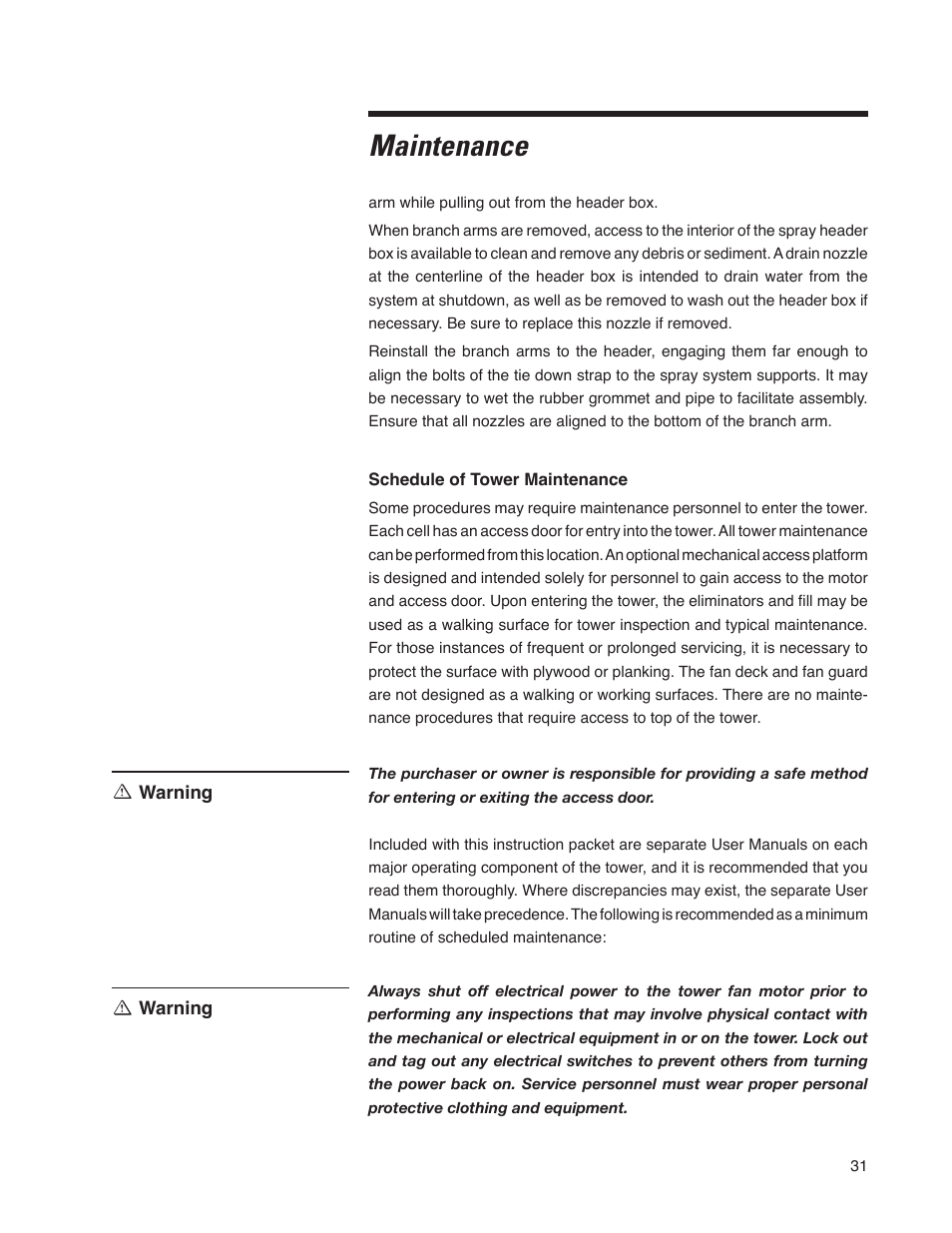 Maintenance | SPX Cooling Technologies Cooling Tower Marley MD User Manual | Page 31 / 40