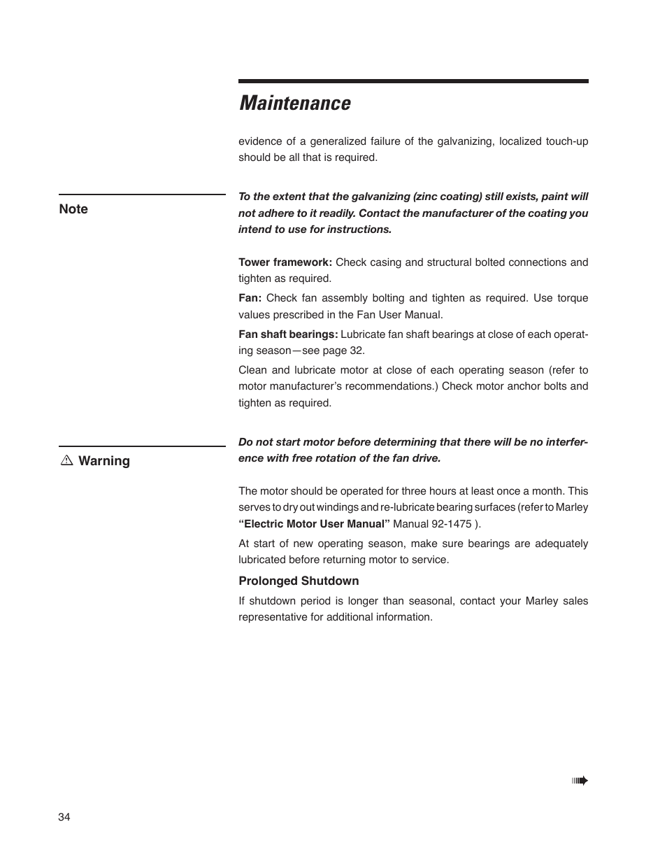 Maintenance | SPX Cooling Technologies Cooling Tower Marley MD User Manual | Page 34 / 40