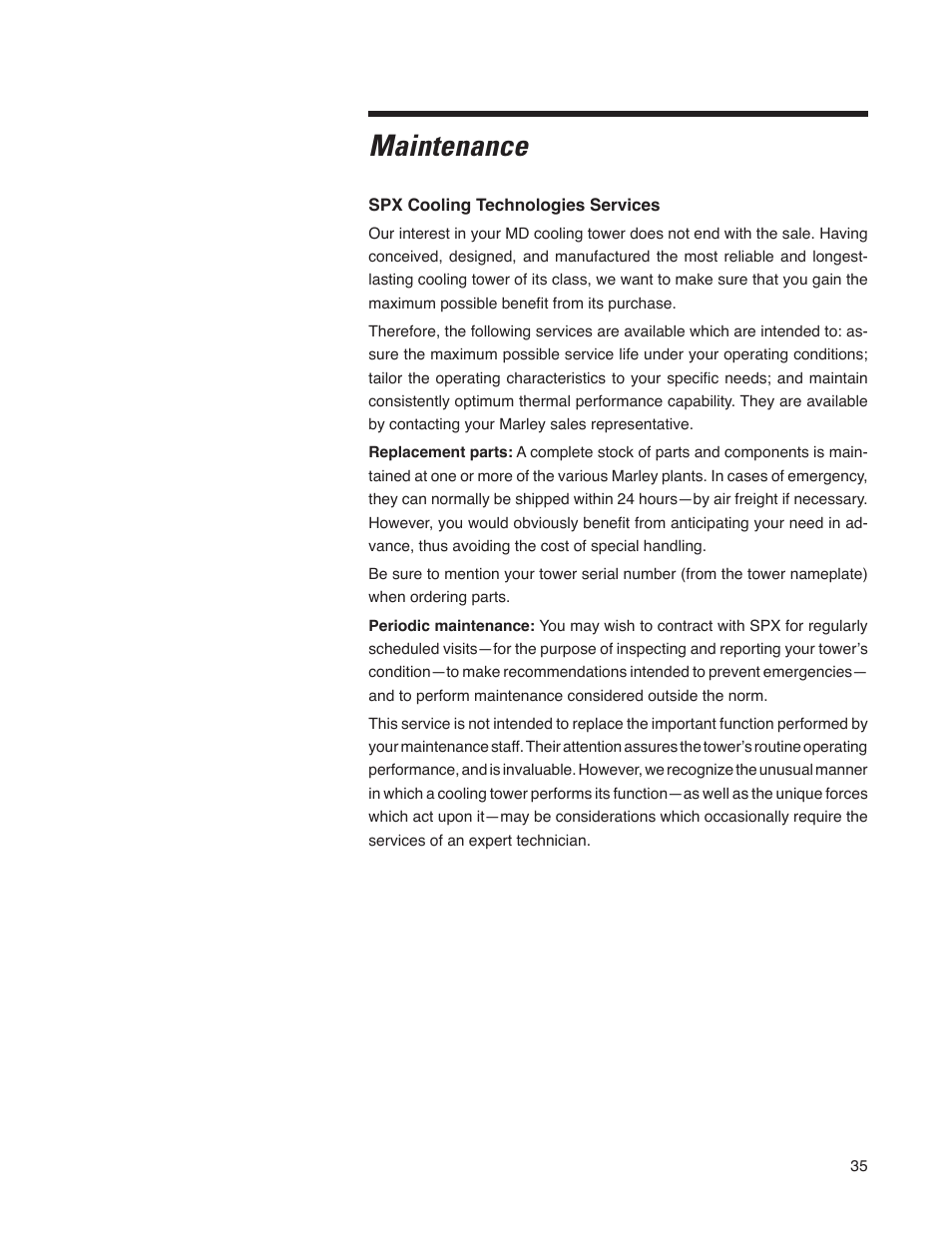 Maintenance | SPX Cooling Technologies Cooling Tower Marley MD User Manual | Page 35 / 40