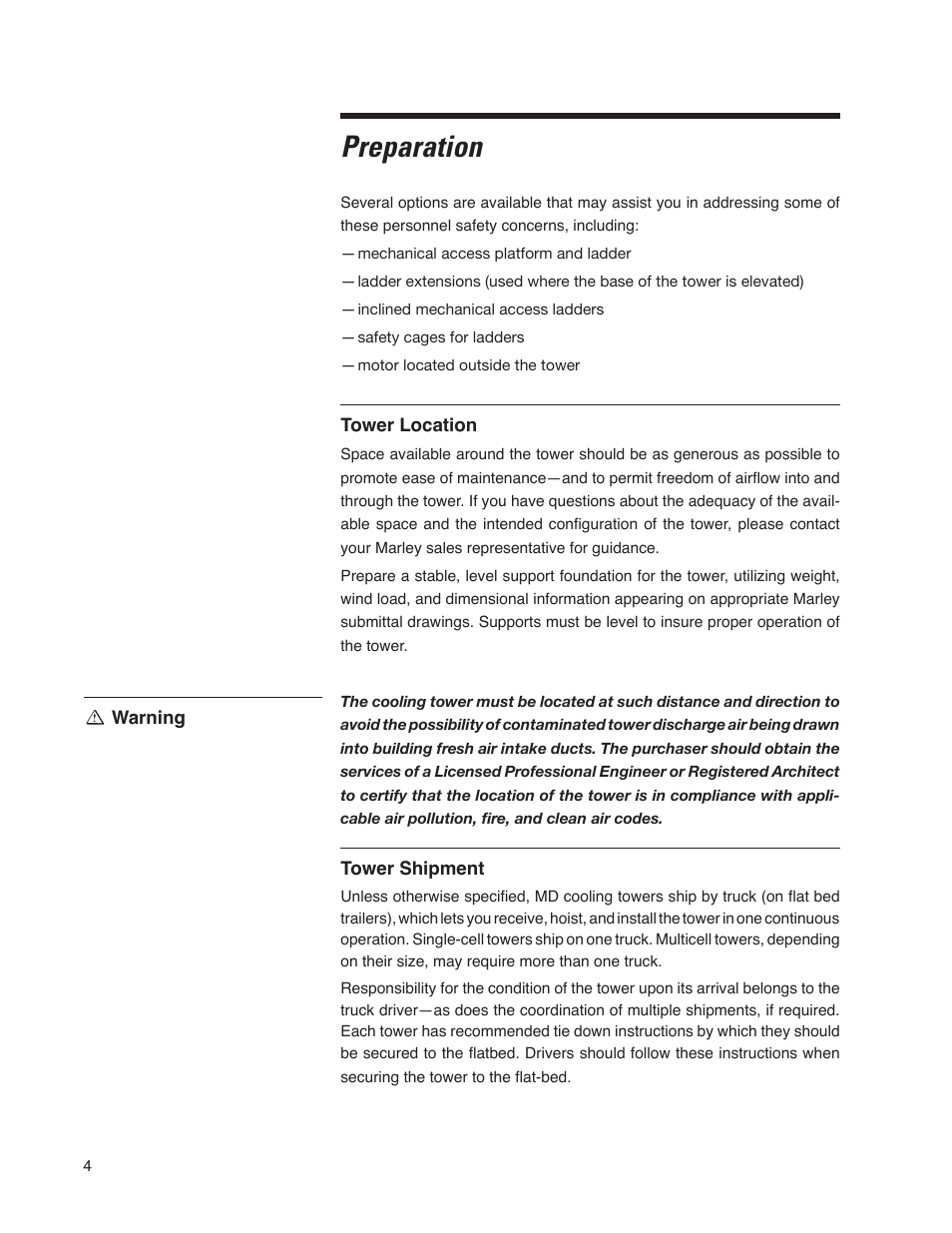 Preparation | SPX Cooling Technologies Cooling Tower Marley MD User Manual | Page 4 / 40