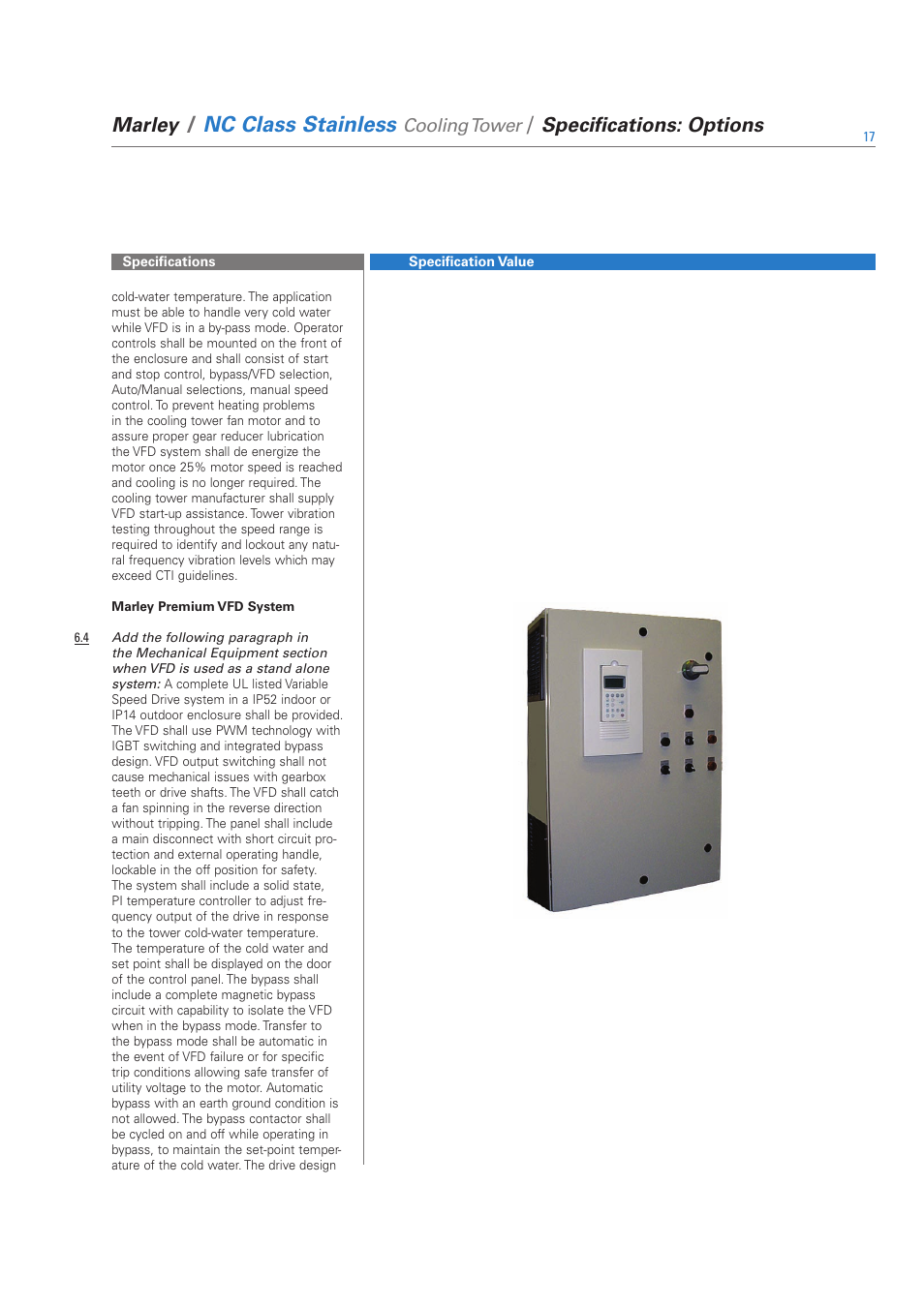Nc class stainless, Marley, Specifications: options | Cooling tower | SPX Cooling Technologies SS-NC-08A User Manual | Page 17 / 24