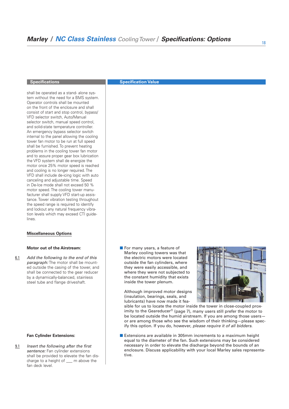 Nc class stainless, Marley, Specifications: options | Cooling tower | SPX Cooling Technologies SS-NC-08A User Manual | Page 18 / 24