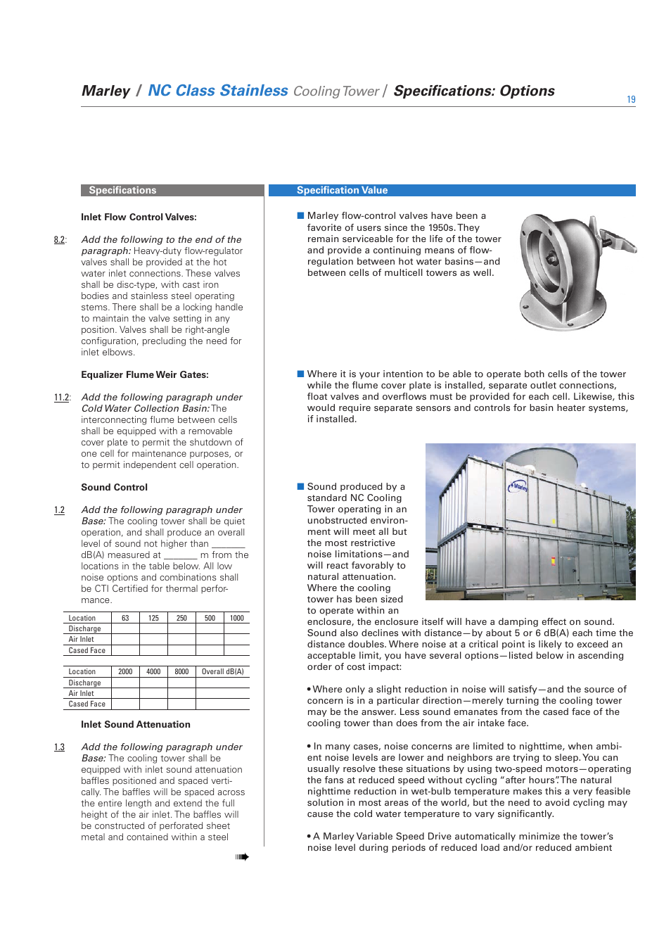 Nc class stainless, Marley, Specifications: options | Cooling tower | SPX Cooling Technologies SS-NC-08A User Manual | Page 19 / 24