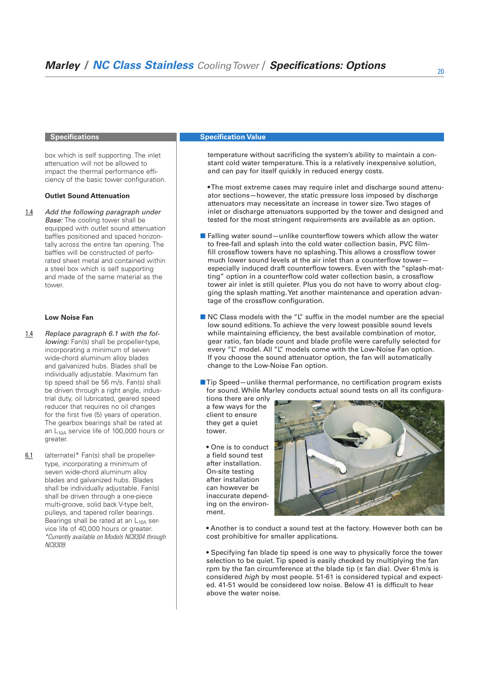 Nc class stainless, Marley, Specifications: options | Cooling tower | SPX Cooling Technologies SS-NC-08A User Manual | Page 20 / 24