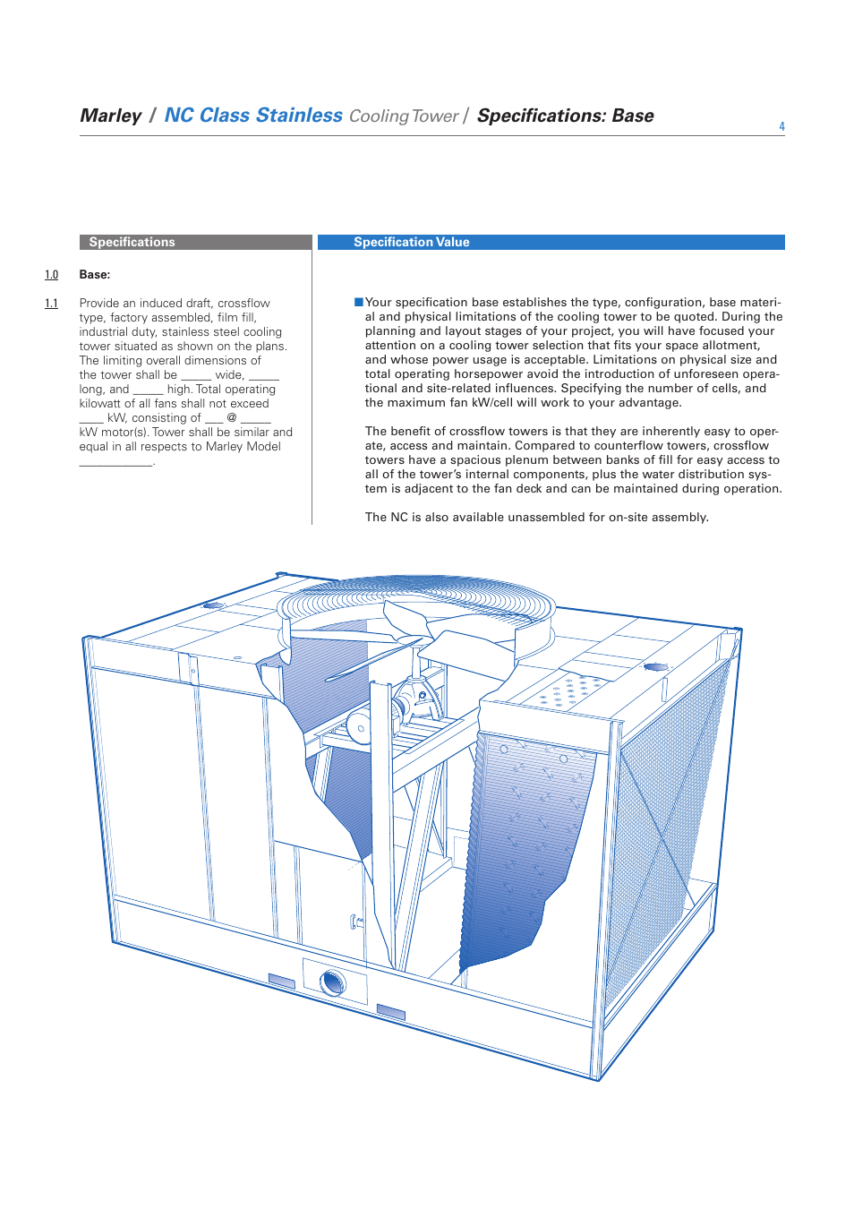 Nc class stainless, Marley, Specifications: base | Cooling tower | SPX Cooling Technologies SS-NC-08A User Manual | Page 4 / 24