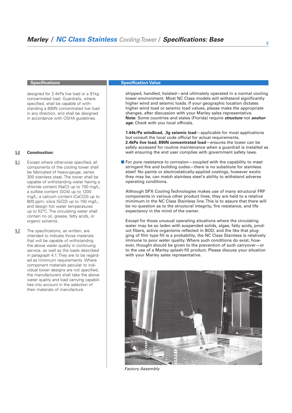 Nc class stainless, Marley, Specifications: base | Cooling tower | SPX Cooling Technologies SS-NC-08A User Manual | Page 6 / 24