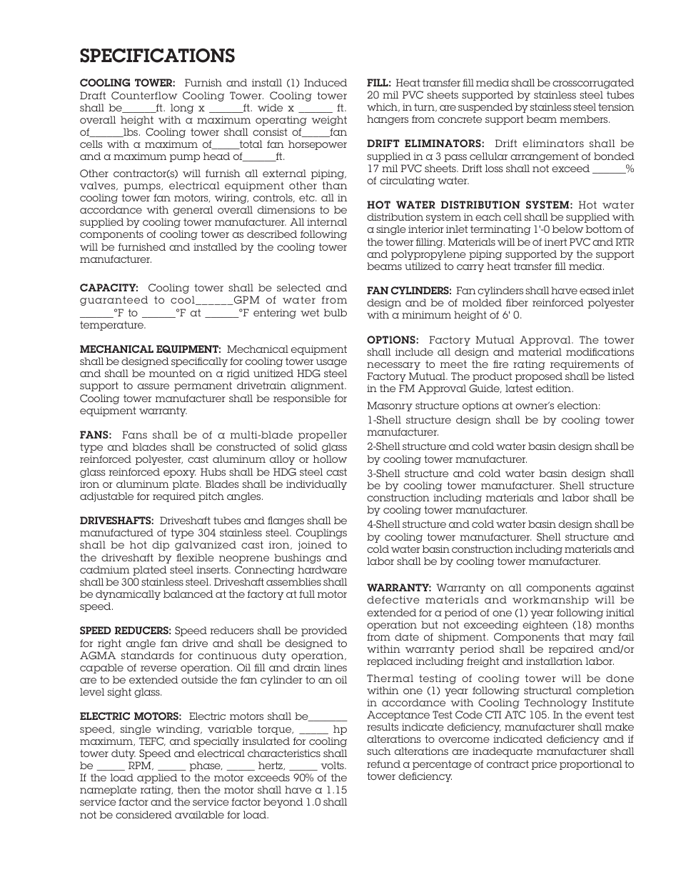 Specifications | SPX Cooling Technologies CoolingTower Marley MS User Manual | Page 11 / 12