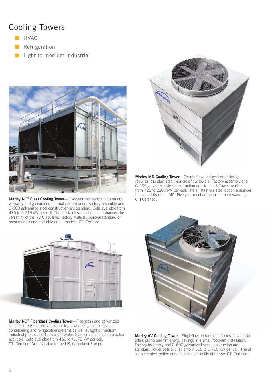 Cooling towers, Hvac ■ refrigeration ■ light to medium industrial | SPX Cooling Technologies G-600 User Manual | Page 6 / 16
