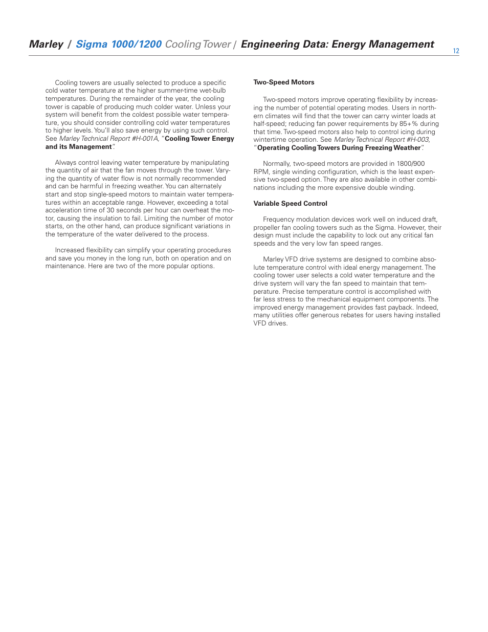 Marley, Cooling tower, Engineering data: energy management | SPX Cooling Technologies 1000 User Manual | Page 12 / 32