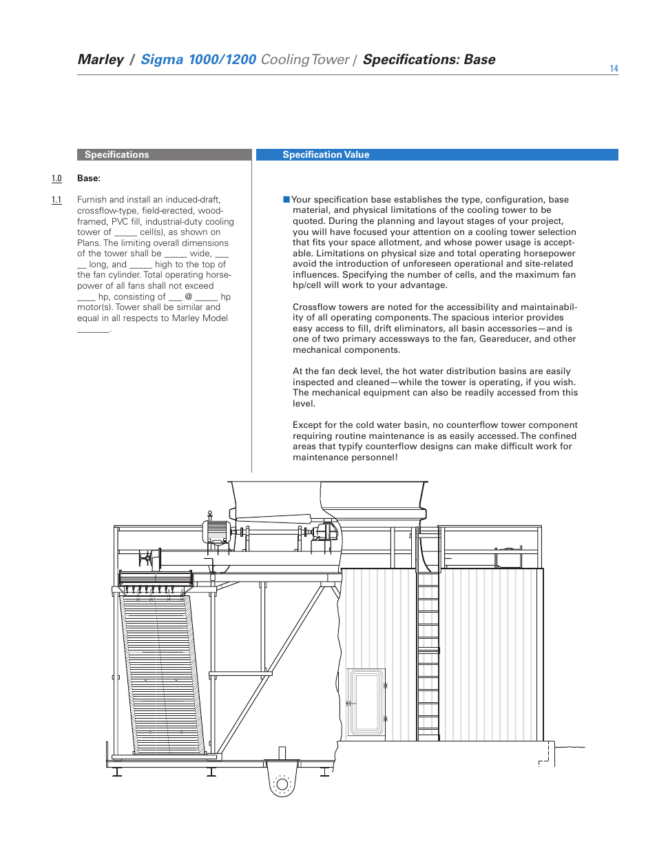 Marley, Cooling tower, Specifications: base | SPX Cooling Technologies 1000 User Manual | Page 14 / 32