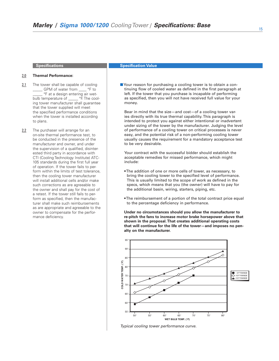 Marley, Cooling tower, Specifications: base | SPX Cooling Technologies 1000 User Manual | Page 15 / 32