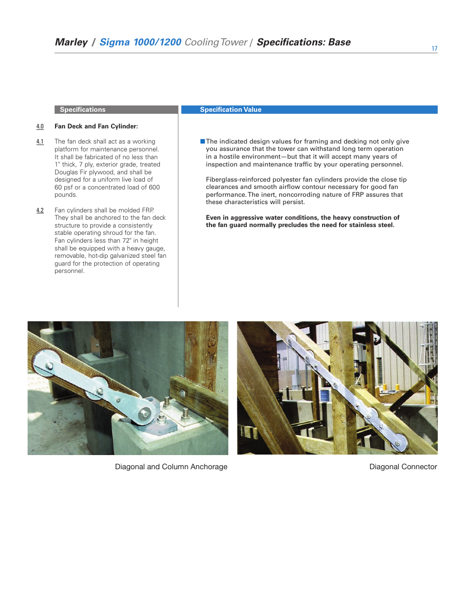 Marley, Cooling tower, Specifications: base | SPX Cooling Technologies 1000 User Manual | Page 17 / 32