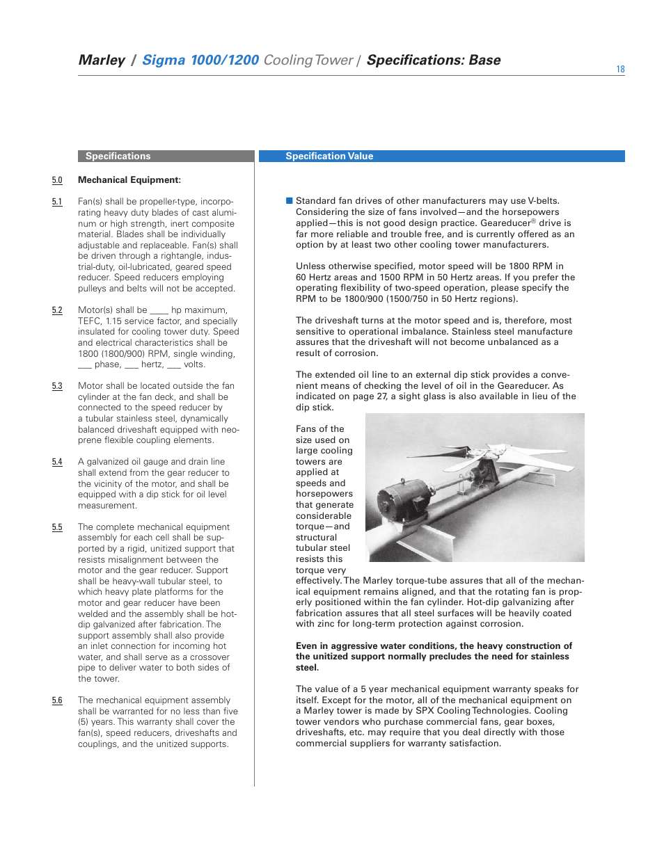 Marley, Cooling tower, Specifications: base | SPX Cooling Technologies 1000 User Manual | Page 18 / 32