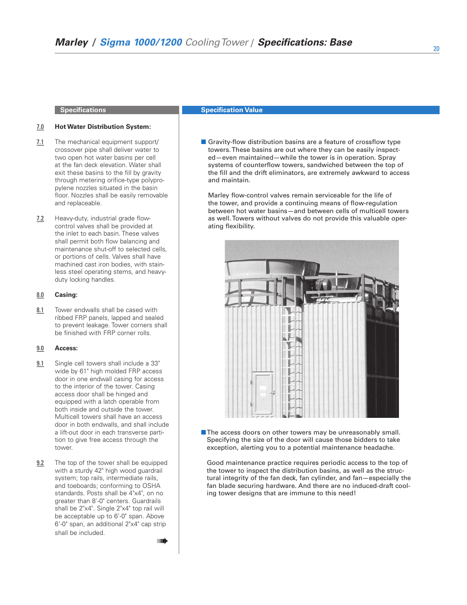 Marley, Cooling tower, Specifications: base | SPX Cooling Technologies 1000 User Manual | Page 20 / 32