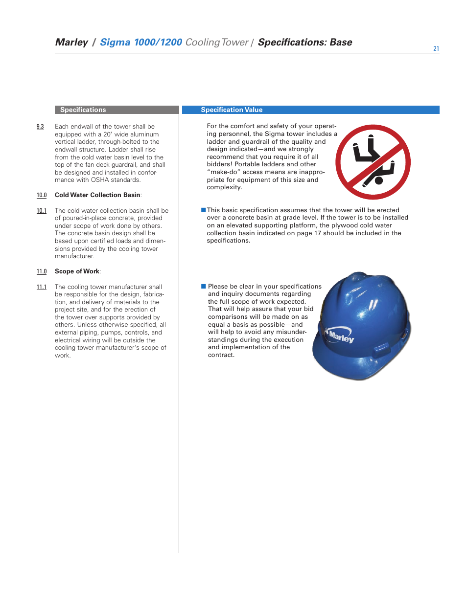 Marley, Cooling tower, Specifications: base | SPX Cooling Technologies 1000 User Manual | Page 21 / 32