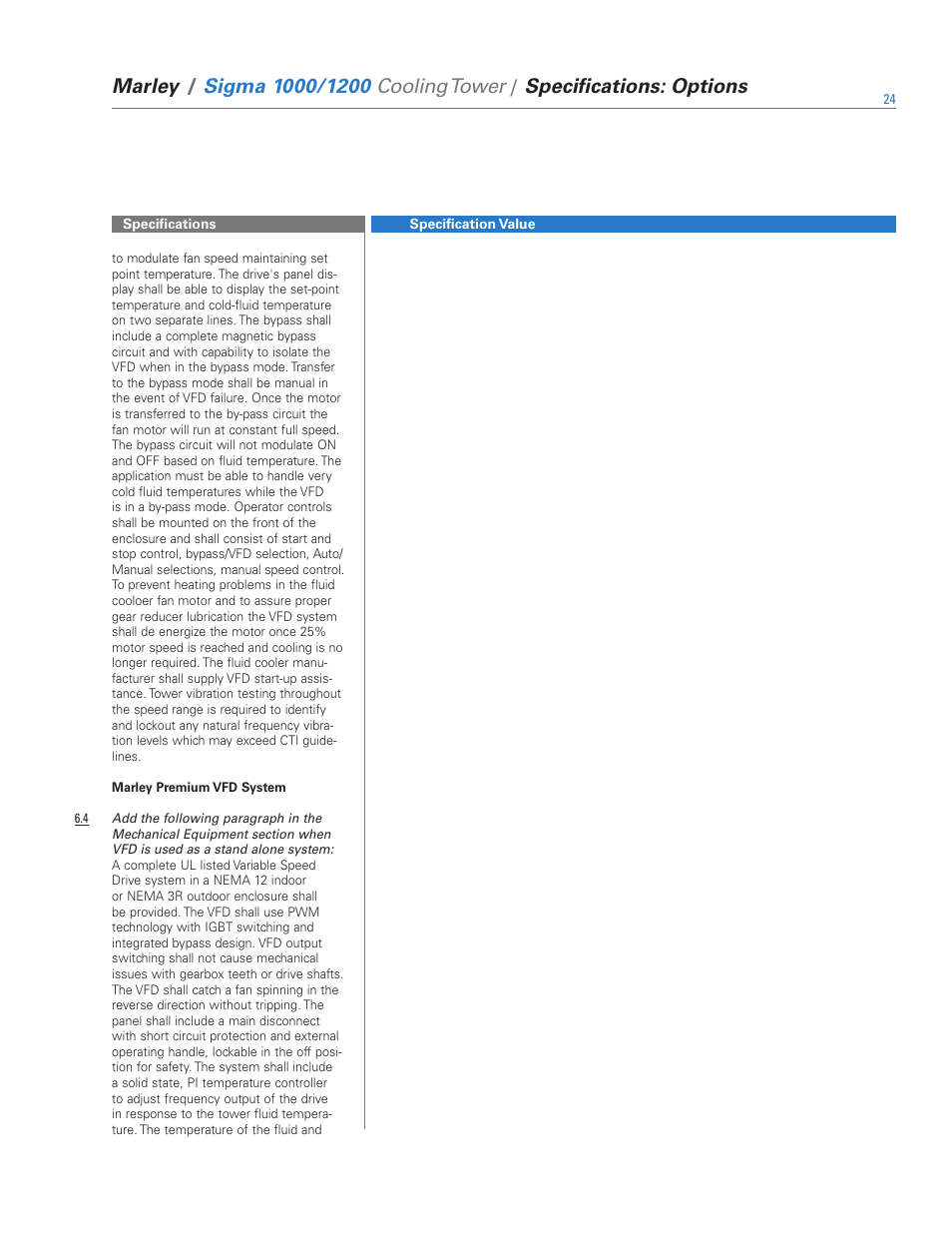 Marley, Specifications: options | SPX Cooling Technologies 1000 User Manual | Page 24 / 32