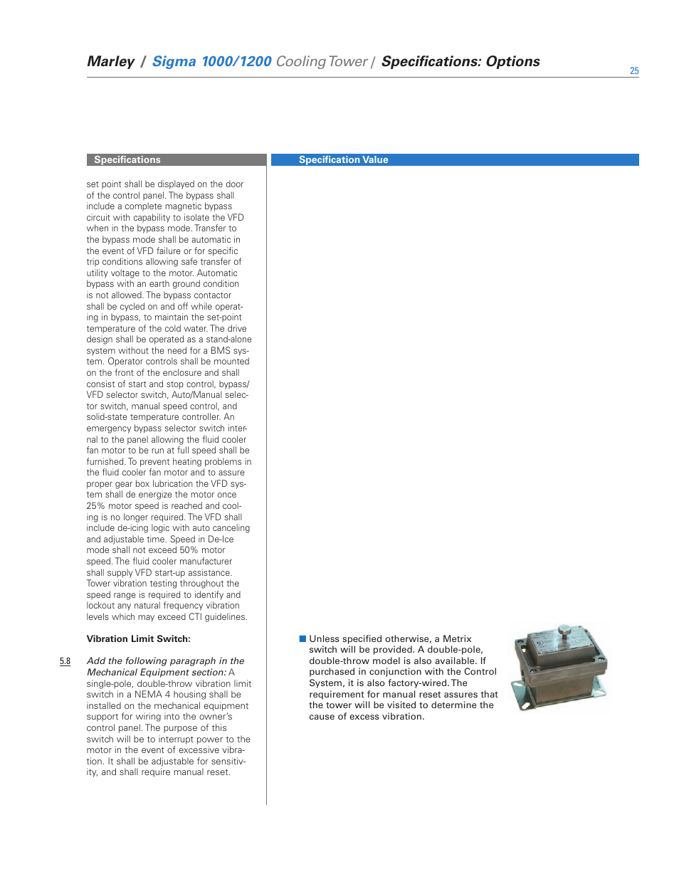 Marley, Specifications: options | SPX Cooling Technologies 1000 User Manual | Page 25 / 32