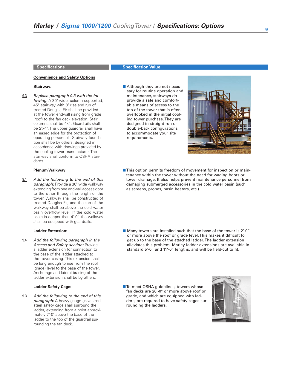 Marley, Specifications: options | SPX Cooling Technologies 1000 User Manual | Page 26 / 32