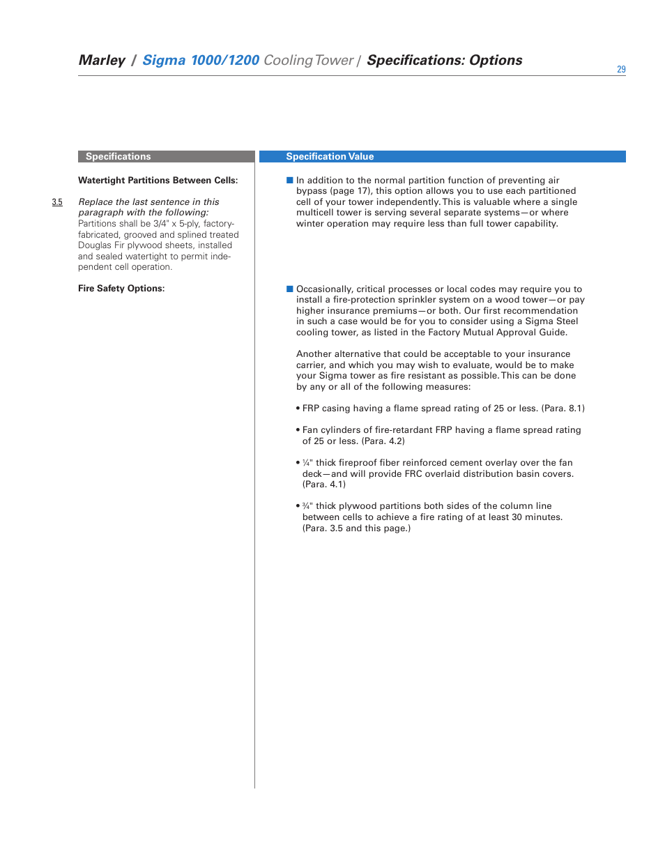 Marley, Specifications: options | SPX Cooling Technologies 1000 User Manual | Page 29 / 32