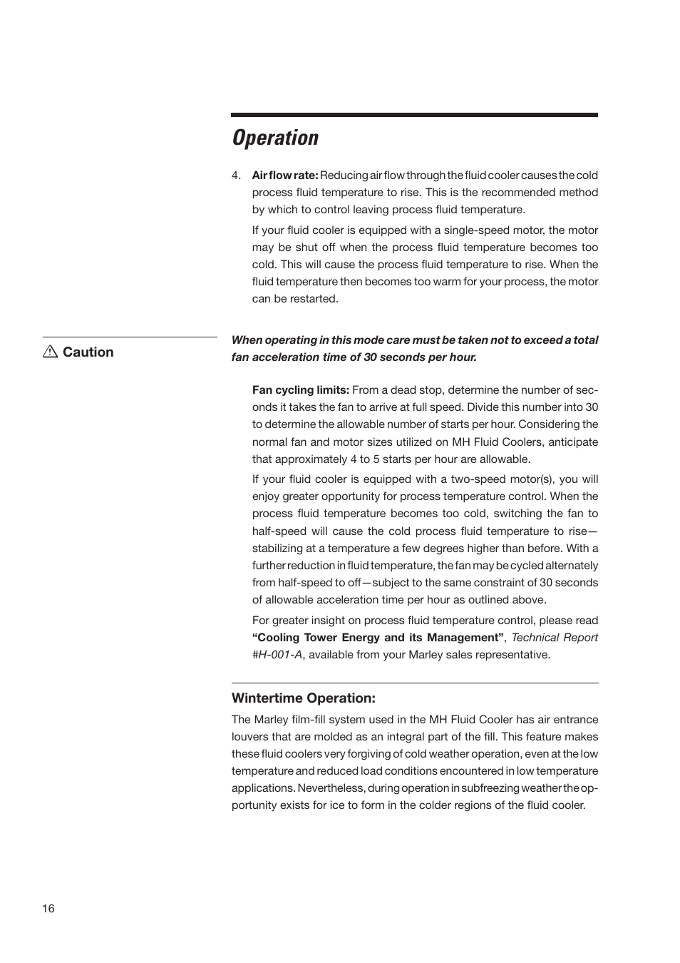 Operation | SPX Cooling Technologies MARLEY MH MHF705 User Manual | Page 16 / 36