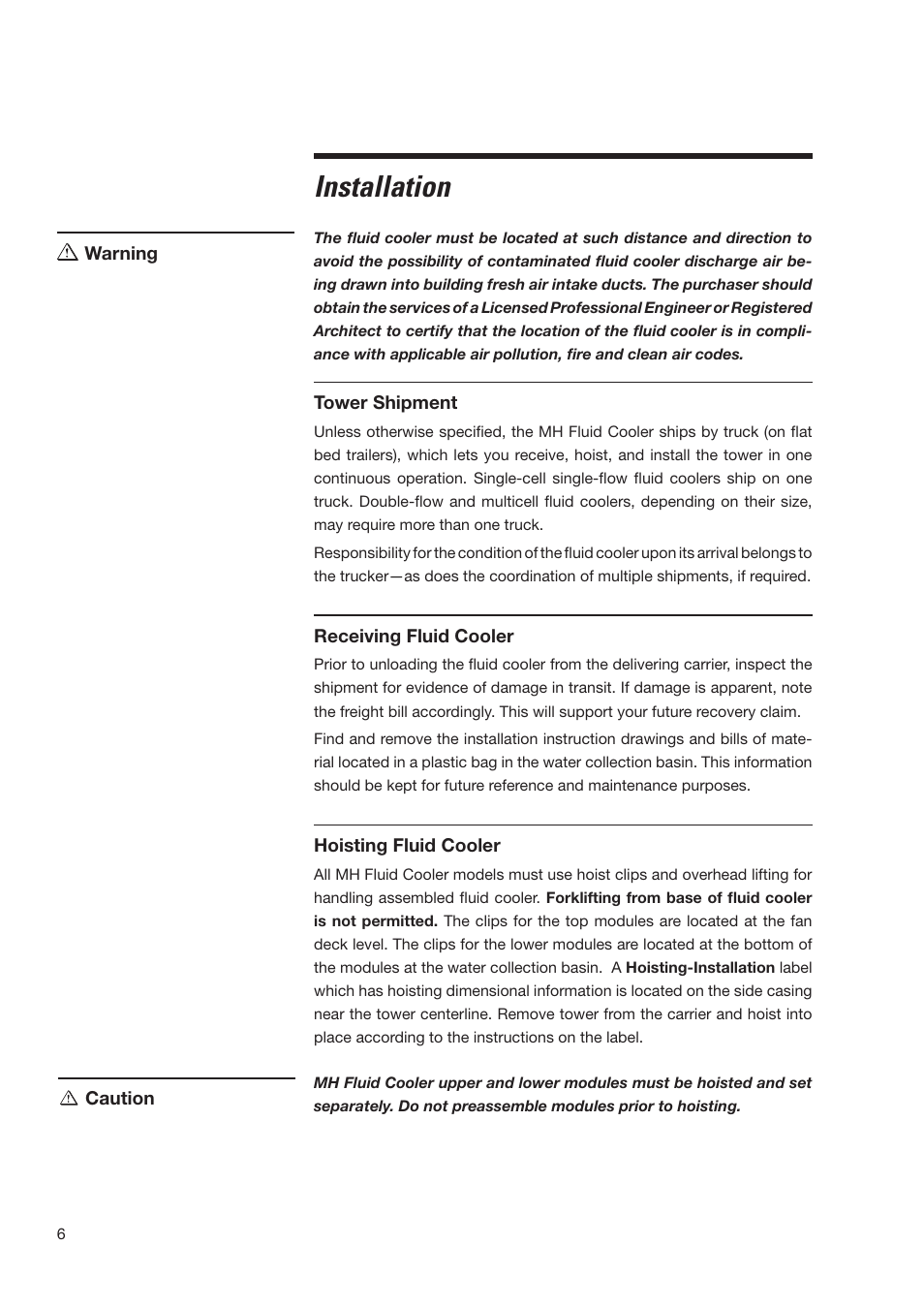 Installation | SPX Cooling Technologies MARLEY MH MHF705 User Manual | Page 6 / 36