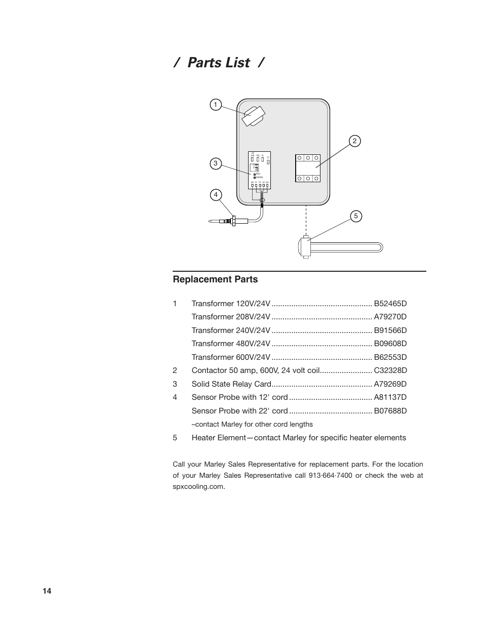 Parts list, Replacement parts | SPX Cooling Technologies 92-1322C User Manual | Page 14 / 16