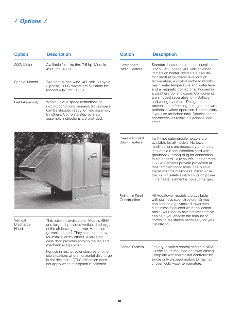 Options | SPX Cooling Technologies Marley Aquatower User Manual | Page 10 / 12