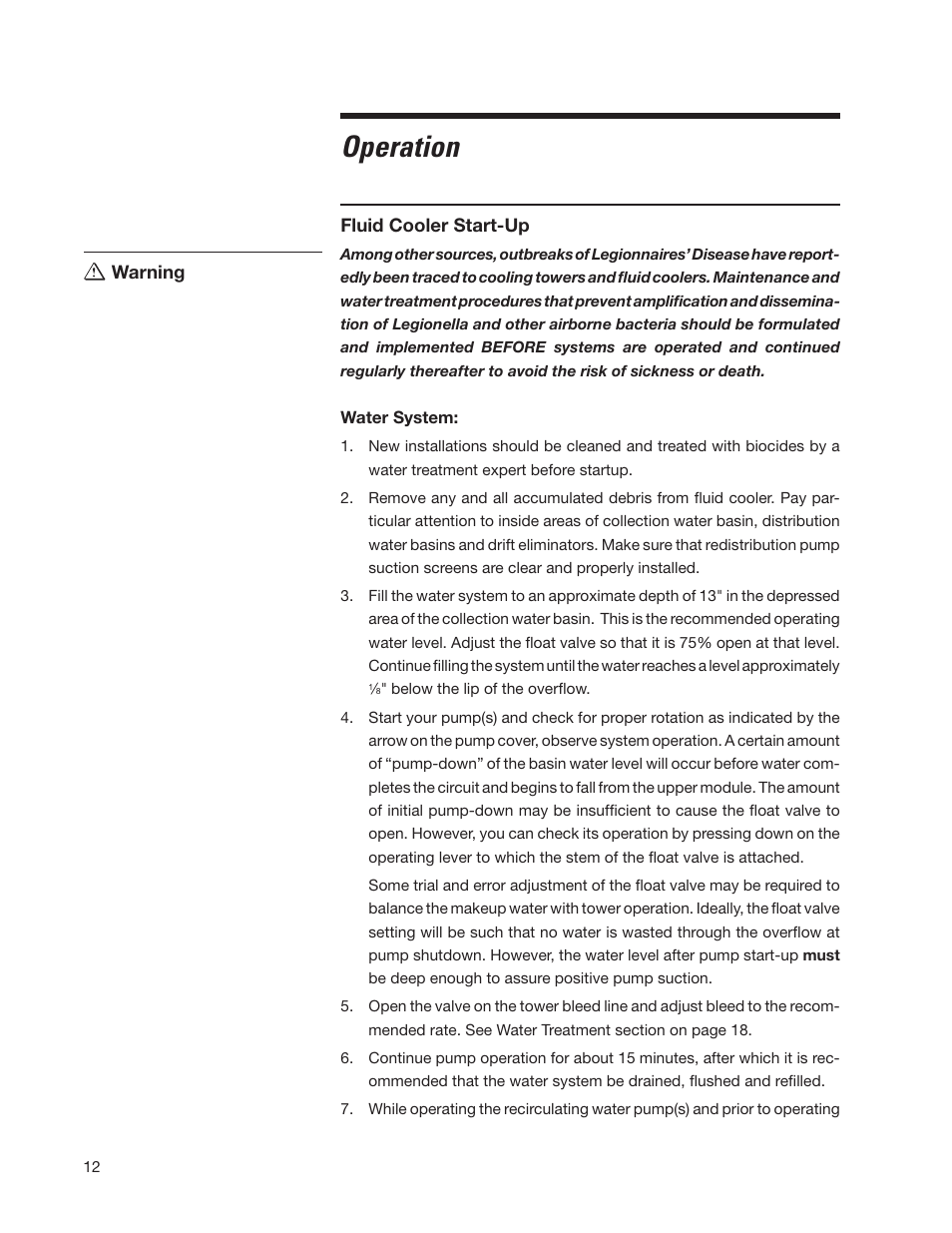 Operation | SPX Cooling Technologies Fluid Cooler Marley MC User Manual | Page 12 / 32