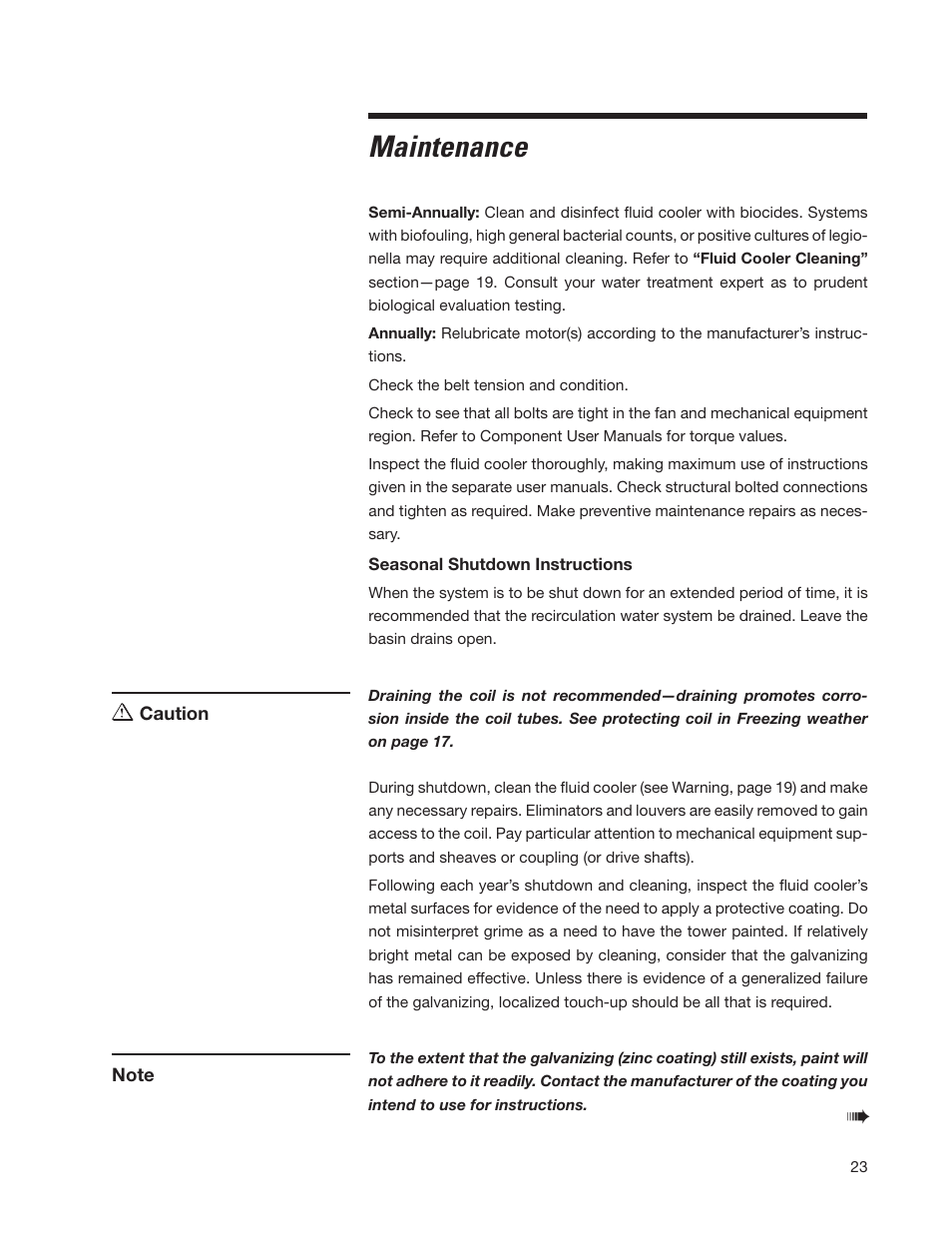 Maintenance | SPX Cooling Technologies Fluid Cooler Marley MC User Manual | Page 23 / 32