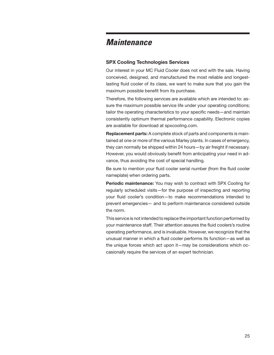 Maintenance | SPX Cooling Technologies Fluid Cooler Marley MC User Manual | Page 25 / 32